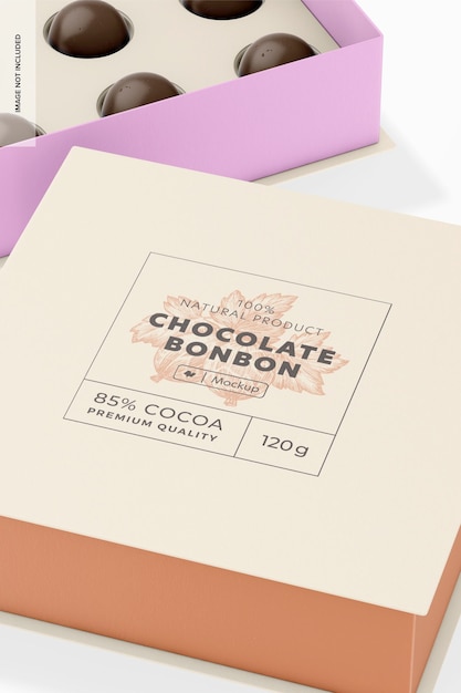 Mockup di scatola di lusso al cioccolato bonbon, primi piani