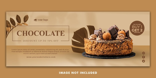 PSD chocolate cake facebook cover banner template for restaurant promotion