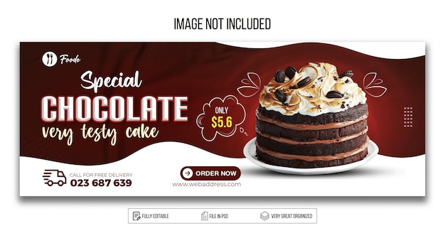 PSD chocolate cake facebook cover design teamplate for restaurant premium psd