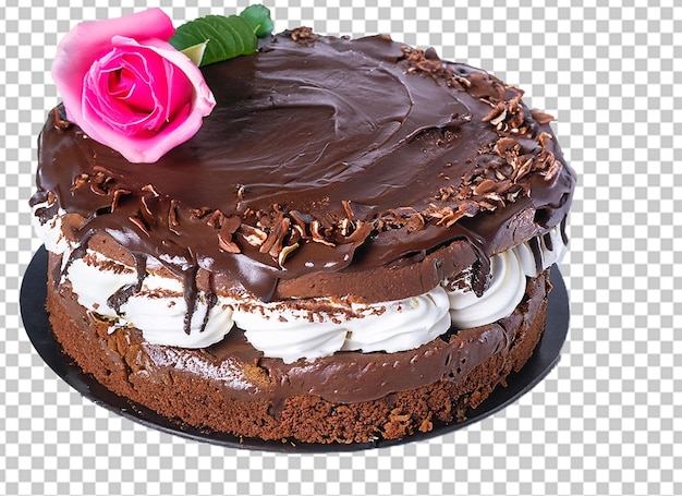 Torta di cioccolato e rosa su una torta