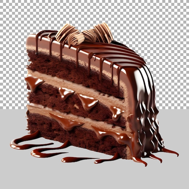 Fetta di torta di cioccolato su sfondo trasparente