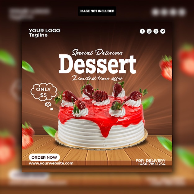 Chocolate cake social media banner instagram post design template