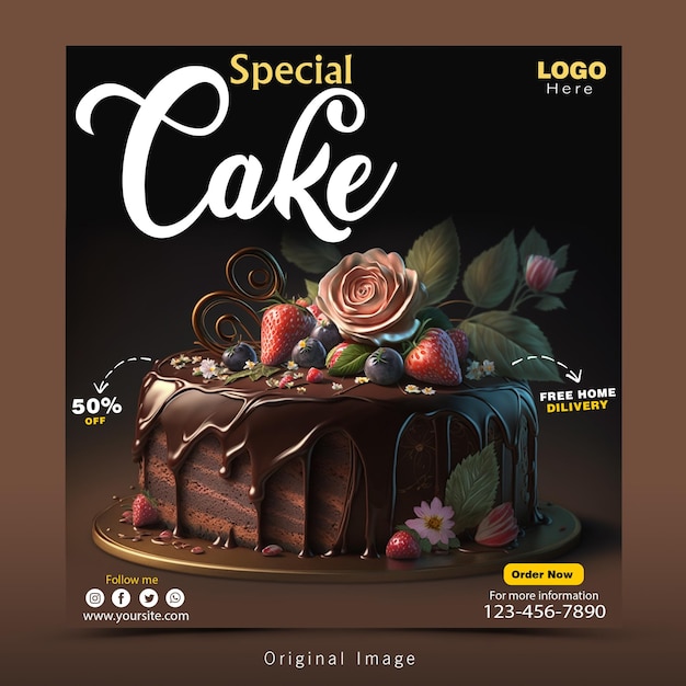 PSD chocolate cake social media banner post design template