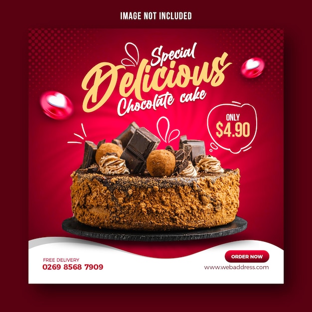 Chocolate cake social media banner post design template