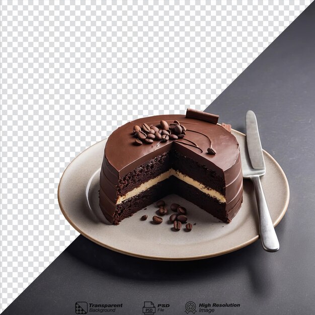 Chocolate cake with coffee isolated on transparent background