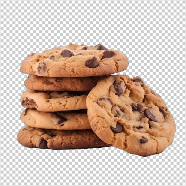 Chocolate chip cookies isolated on transparent background