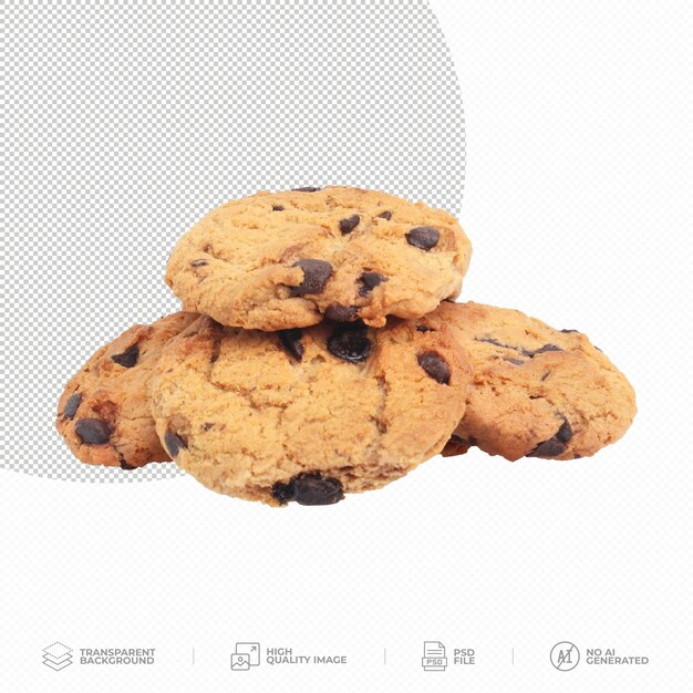 PSD chocolate chip cookies on transparent background png