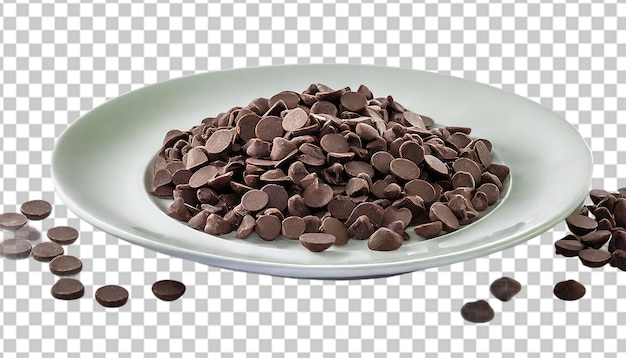 Chocolate chips in a bowl on a transparent background