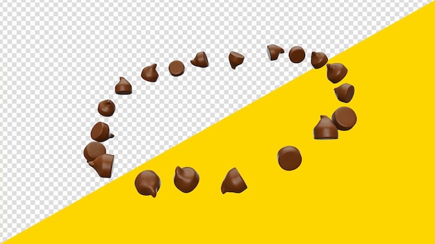 PSD chocolate chips fly around on isolated background 3d illustration