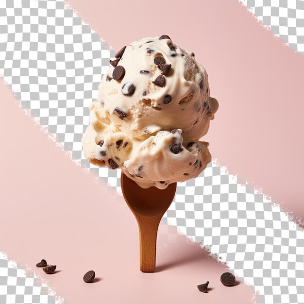 Chocolate chips and vanilla ice cream on a transparent background