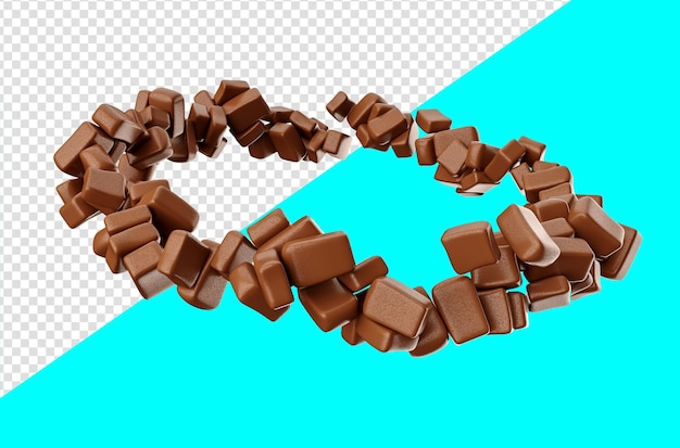 Chocolate chunks rotating in the air 3d illustration