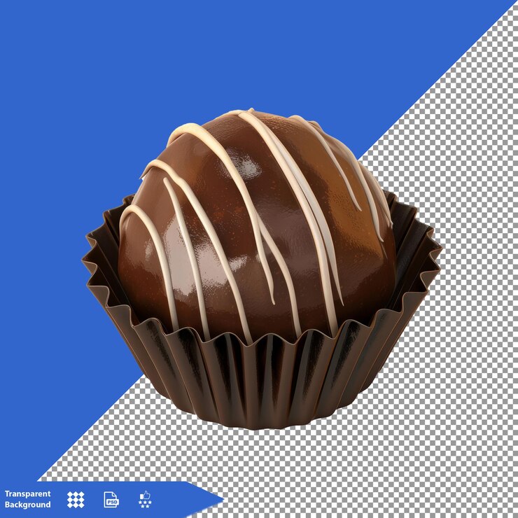 a chocolate covered chocolate covered chocolate sits on a white background