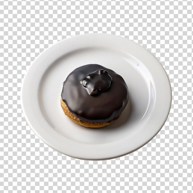 PSD chocolate covered cookie on a plate isolated on transparent background