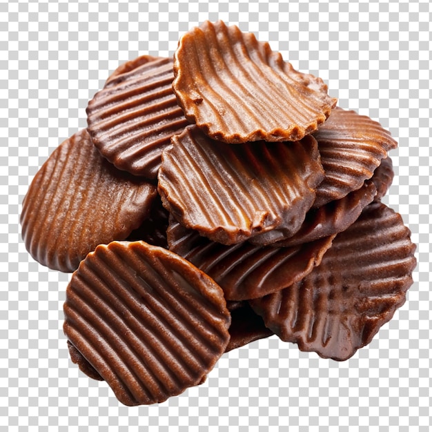 PSD 透明な背景にチョコレートで覆われたジャガイモチップス