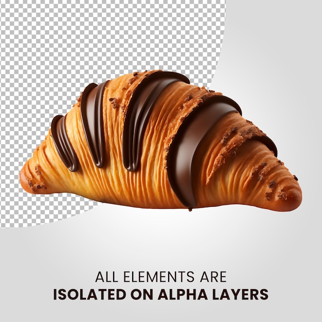 Chocolate croissant isolated on alpha layers png