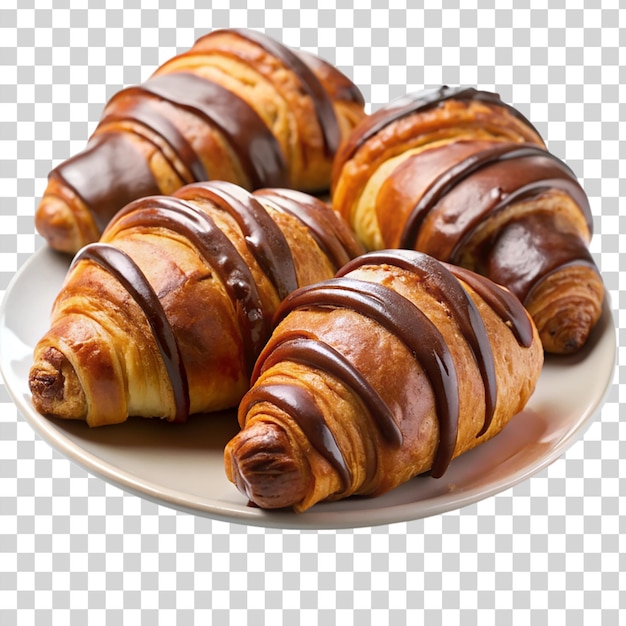 PSD chocolate croissants in white plate isolated on transparent background