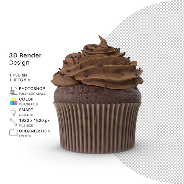 Cupcake al cioccolato modellazione 3d file psd cupcake al cioccolato realistico