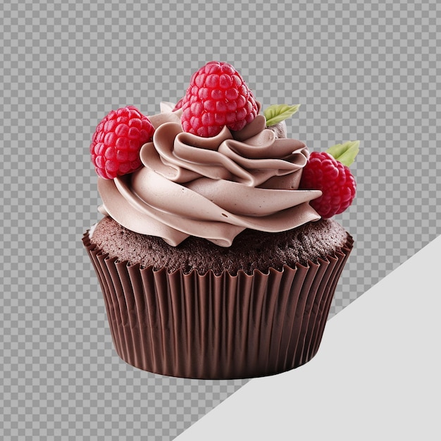 PSD cupcake al cioccolato con ripieno di ciliegie isolato su sfondo trasparente png