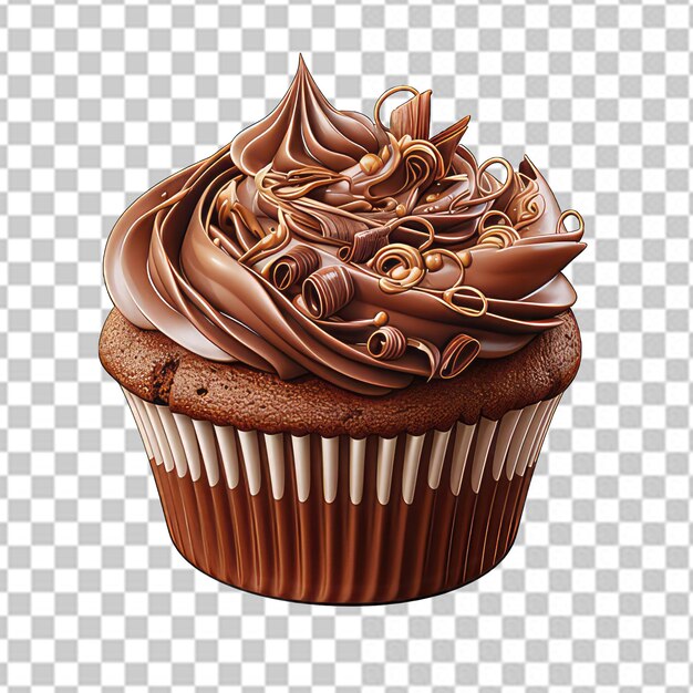 Chocolate cupcake with frosting on a transparent background