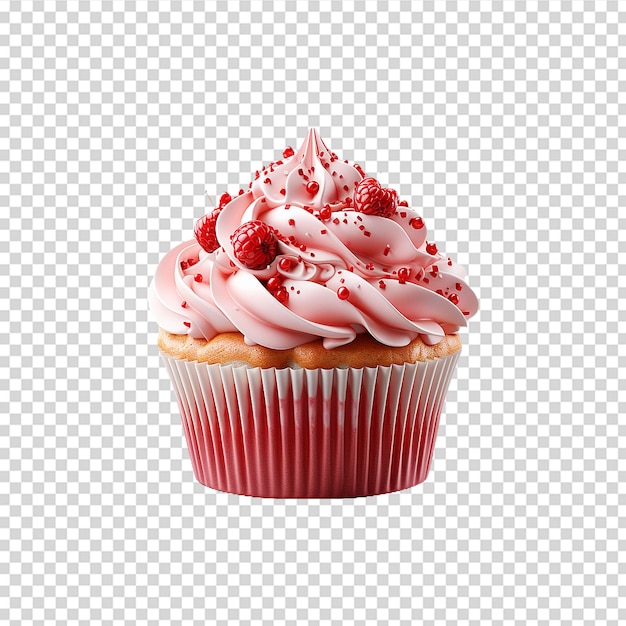 PSD ピンクのアイシングとチェリーのチョコレートカップケーキ png