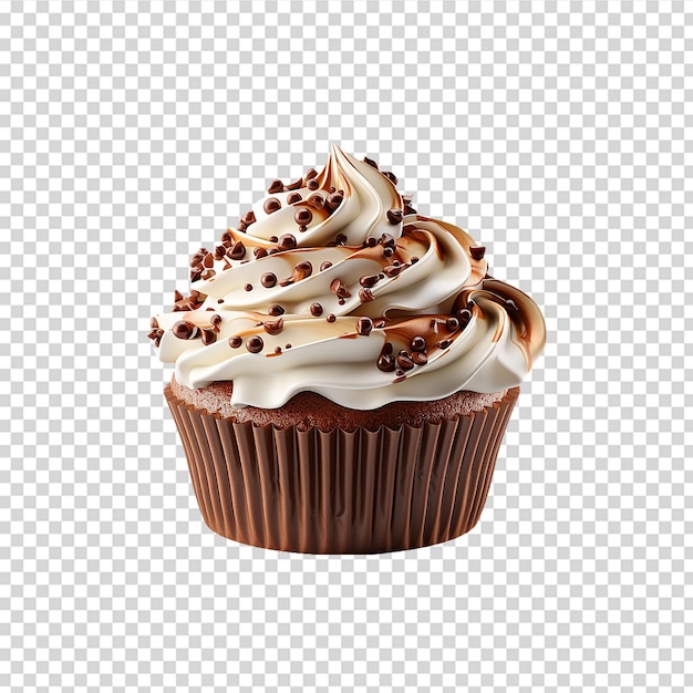 PSD chocolate cupcake with pink icing and cherry png