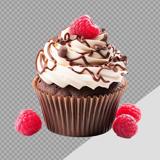 Chocolate cupcake with vanilla frosting isolated on transparent background