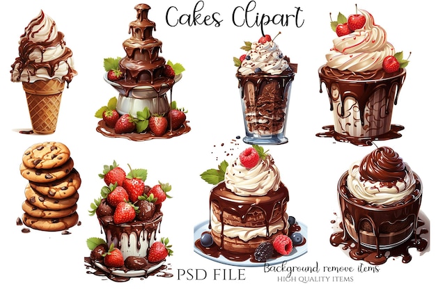 PSD illustrazione di dessert al cioccolato clipart di cioccolato