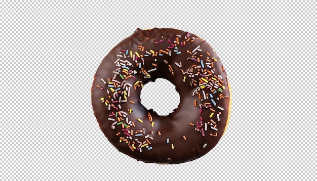 PSD chocolate donut with sprinkles on transparent background