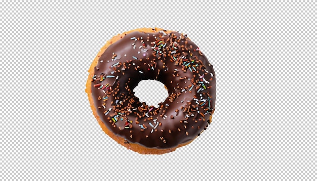 PSD chocolate donut with sprinkles on transparent background