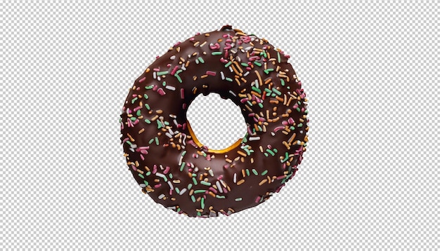 Chocolate donut with sprinkles on transparent background