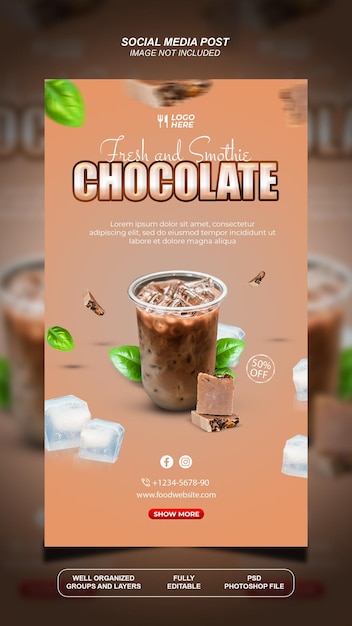 PSD storia sui social media della bevanda al cioccolato