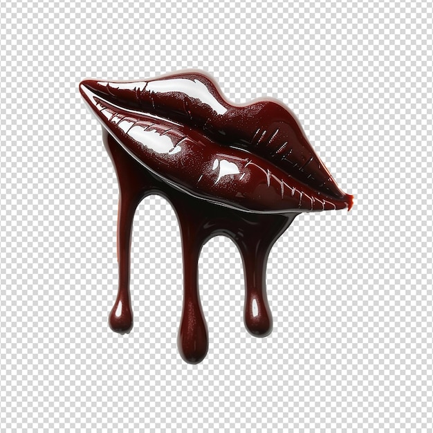 PSD chocolate dripping in lipstick shape isolated on transparent background
