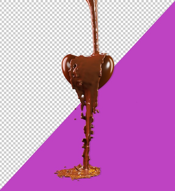 Chocolate heart poured with hot chocolate 3d render candy in melted chocolate liquid chocolate