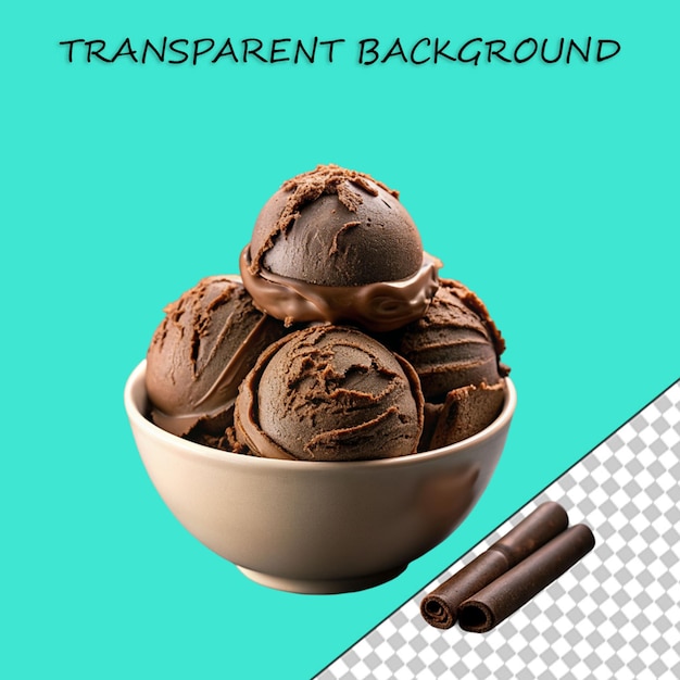 PSD chocolate ice cream bowl with bars isolated on transparent background