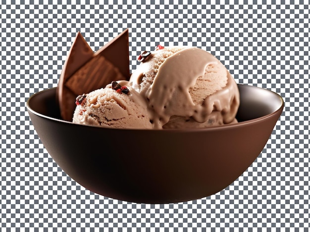 PSD ciotola per gelato al cioccolato con barre isolate su sfondo trasparente