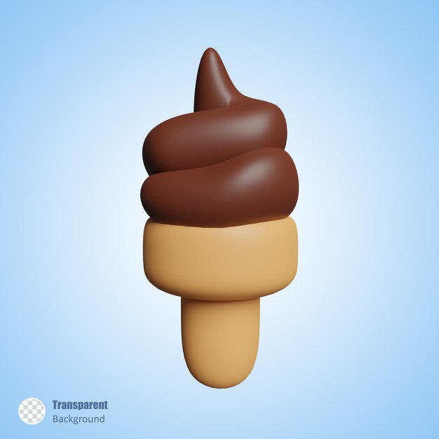 Chocolate ice cream cone in 3d render design