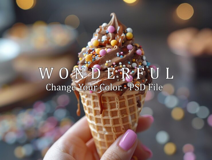 PSD chocolate ice cream cone with sprinkles