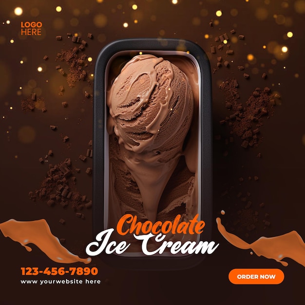 Шоколадное мороженое в социальных сетях шаблон дизайна постов в instagram