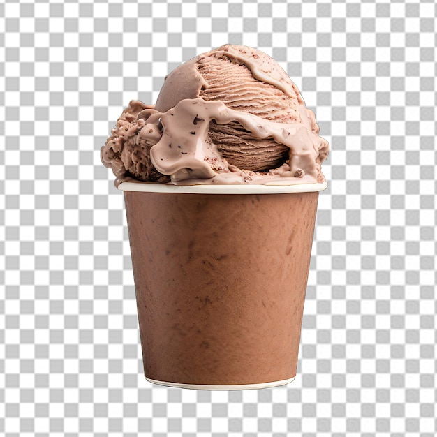 PSD chocolate ice cream in cup on transparent background