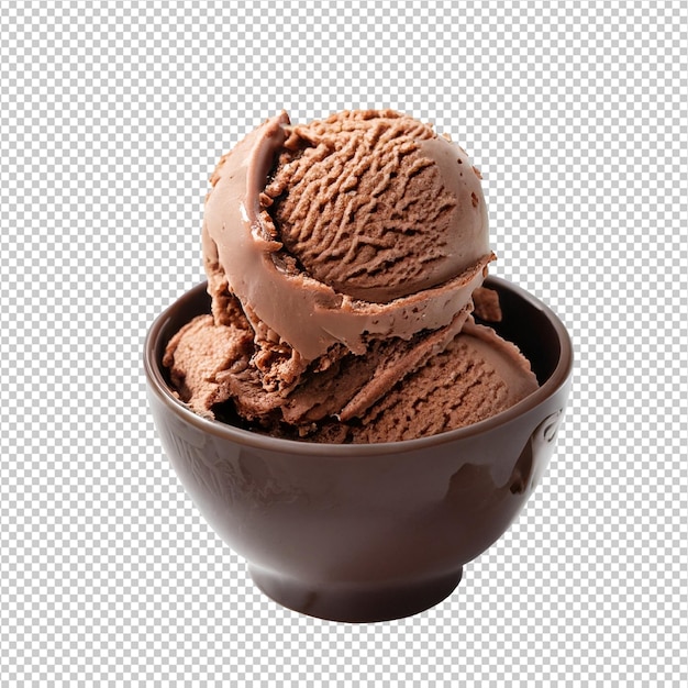 Chocolate ice cream scoop in a bowl