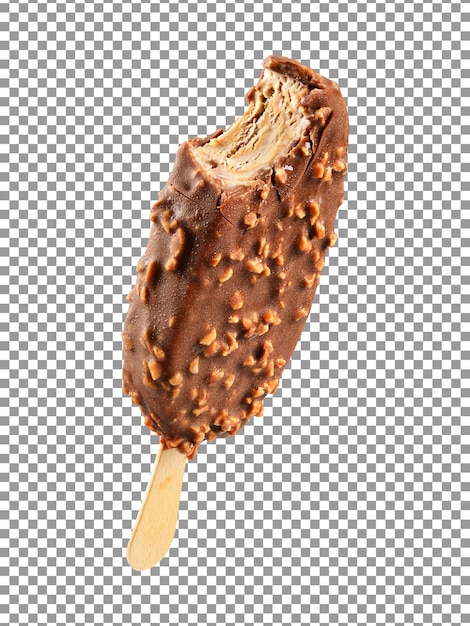 Chocolate ice cream on stick with crushed nuts isolated on transparent background