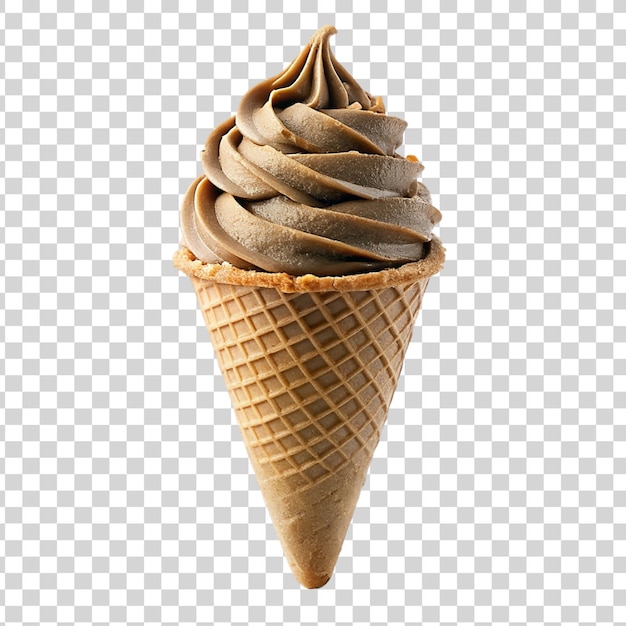 Chocolate ice cream in waffle cone isolated on transparent background