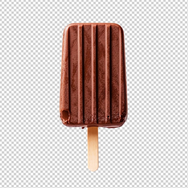 PSD chocolate ice cream on wooden stick ai cutout on transparent