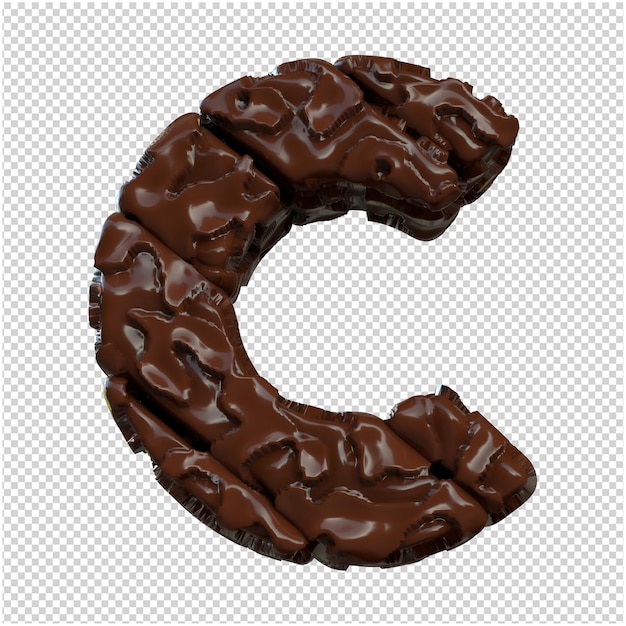 Lettere di cioccolato vista dal basso. 3d lettera c