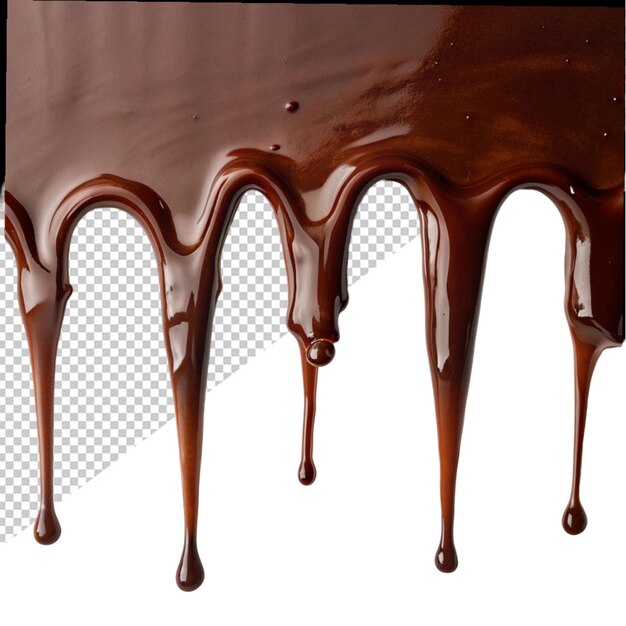 PSD chocolate liquid drips on transparent background