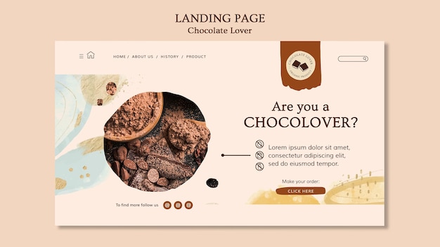 Modello di pagina di destinazione per gli amanti del cioccolato