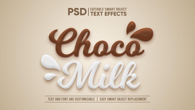 PSD effetto testo oggetto intelligente modificabile 3d al latte al cioccolato