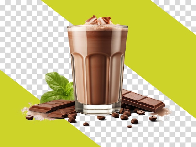 Frullato al latte al cioccolato su sfondo trasparente