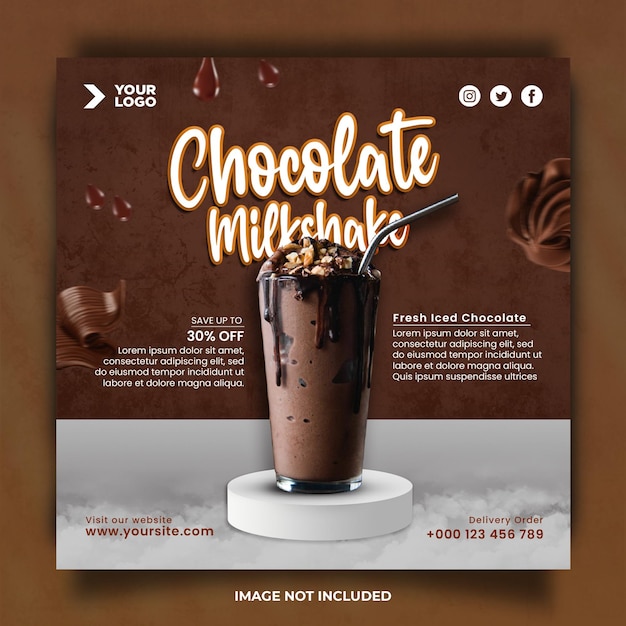 PSD chocolate milkshake menu instagram post template