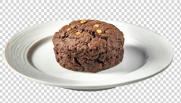 PSD chocolate muffin on a white plate isolated on transparent background